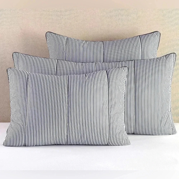 Farmhouse Pillow Case Black & White Striped Percale Sham-NEW-Pottery Barn-